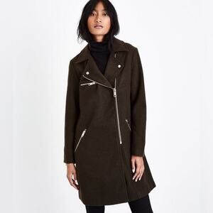 NEW LOOK Longline Moto Biker Coat Jacket - Size 2